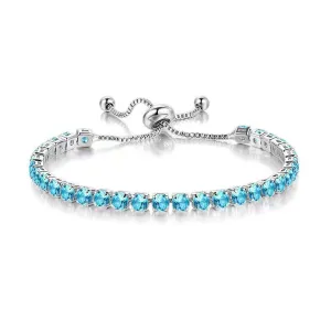 Sea Blue Cubic Zirconia & Silver-Plated Adjustable Link Bracelet