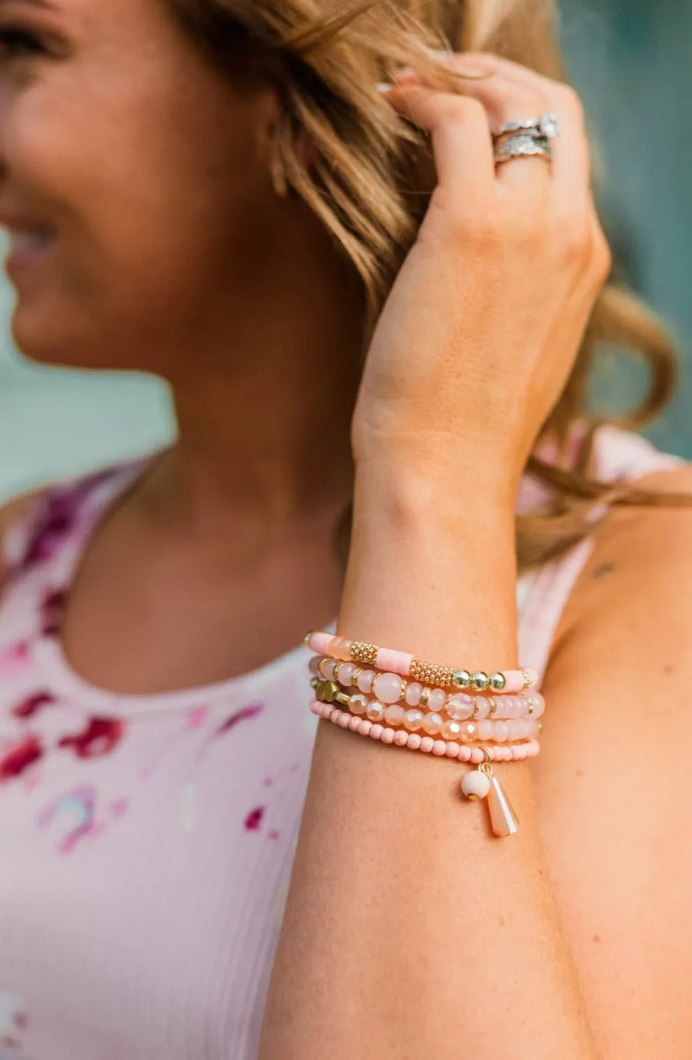 Seaside Beauty Bracelet Set- Pink & Gold