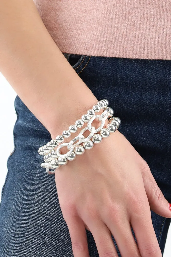 Set of Three Satin Ball and Chain Bracelets -Gold