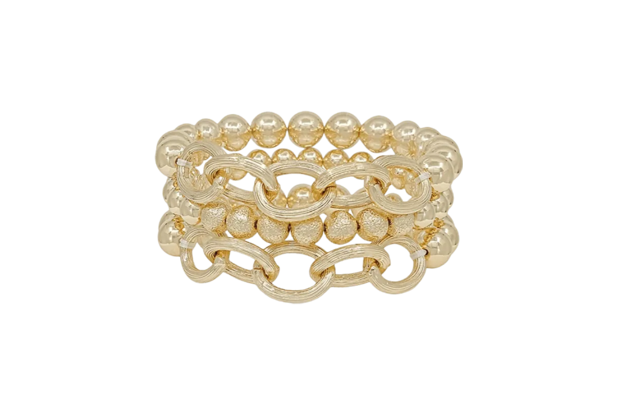 Set of Three Satin Ball and Chain Bracelets -Gold