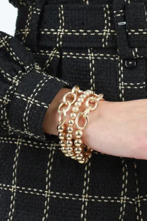 Set of Three Satin Ball and Chain Bracelets -Gold