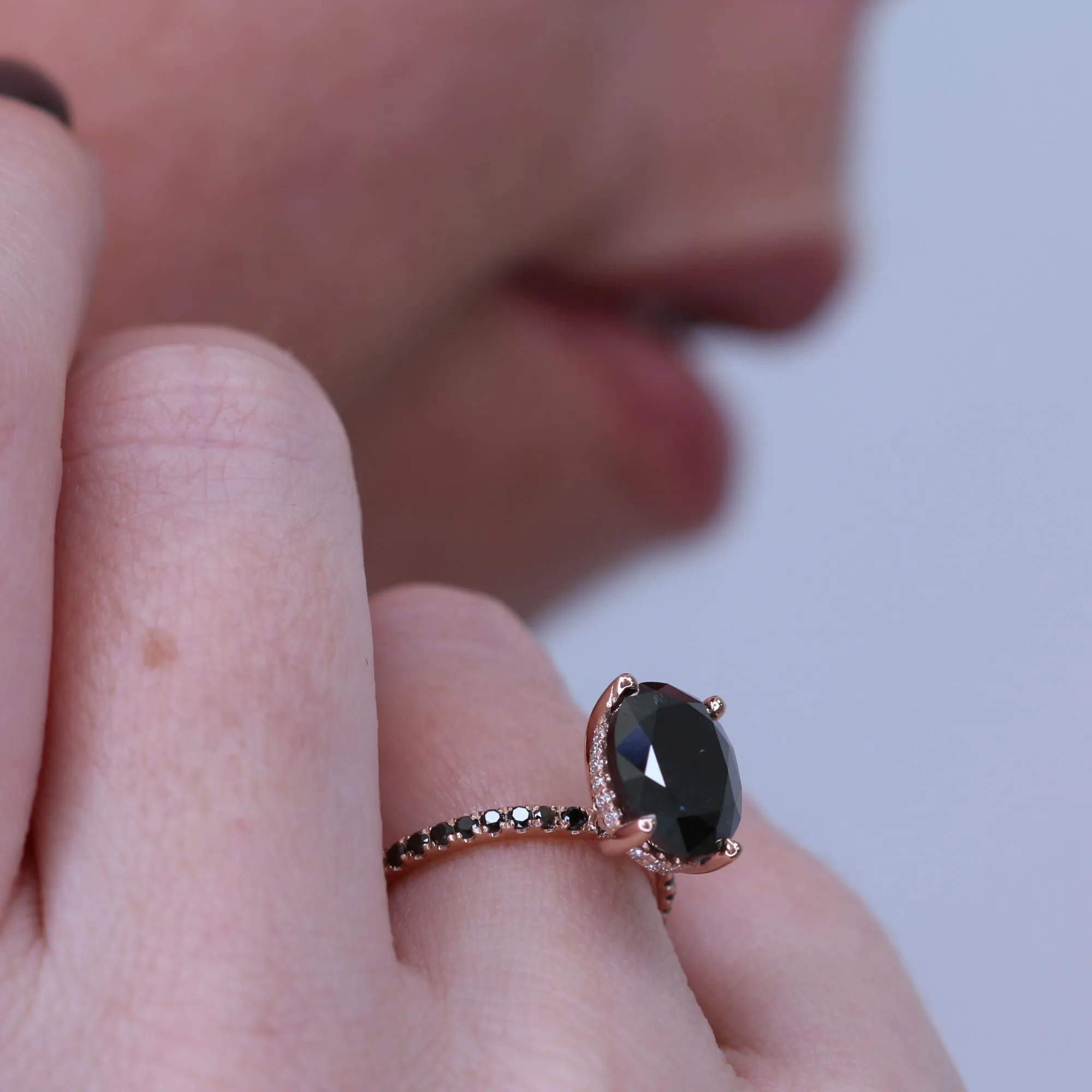 Seyfert's  Unique  Natural Black Diamond Oval Engagement Ring