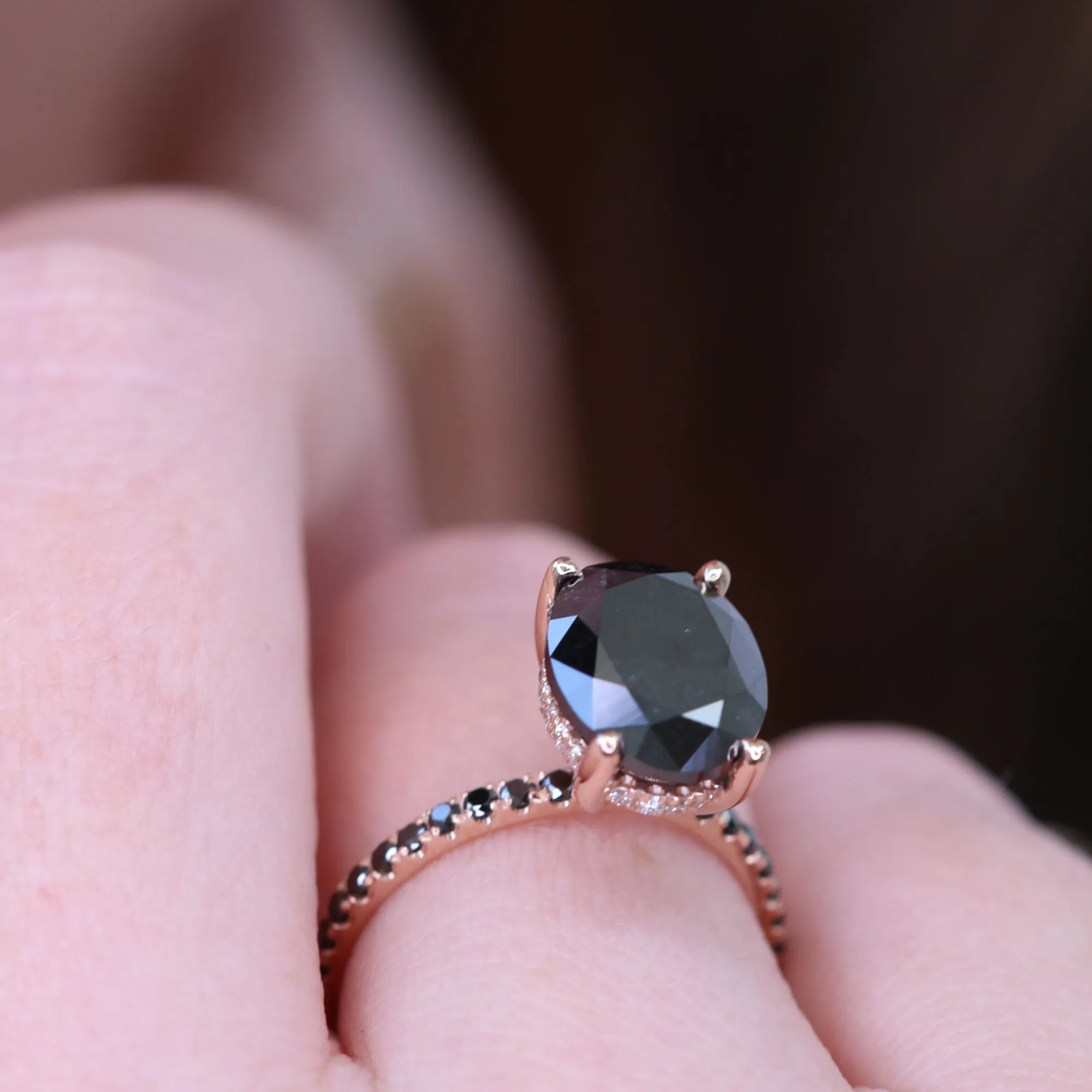 Seyfert's  Unique  Natural Black Diamond Oval Engagement Ring