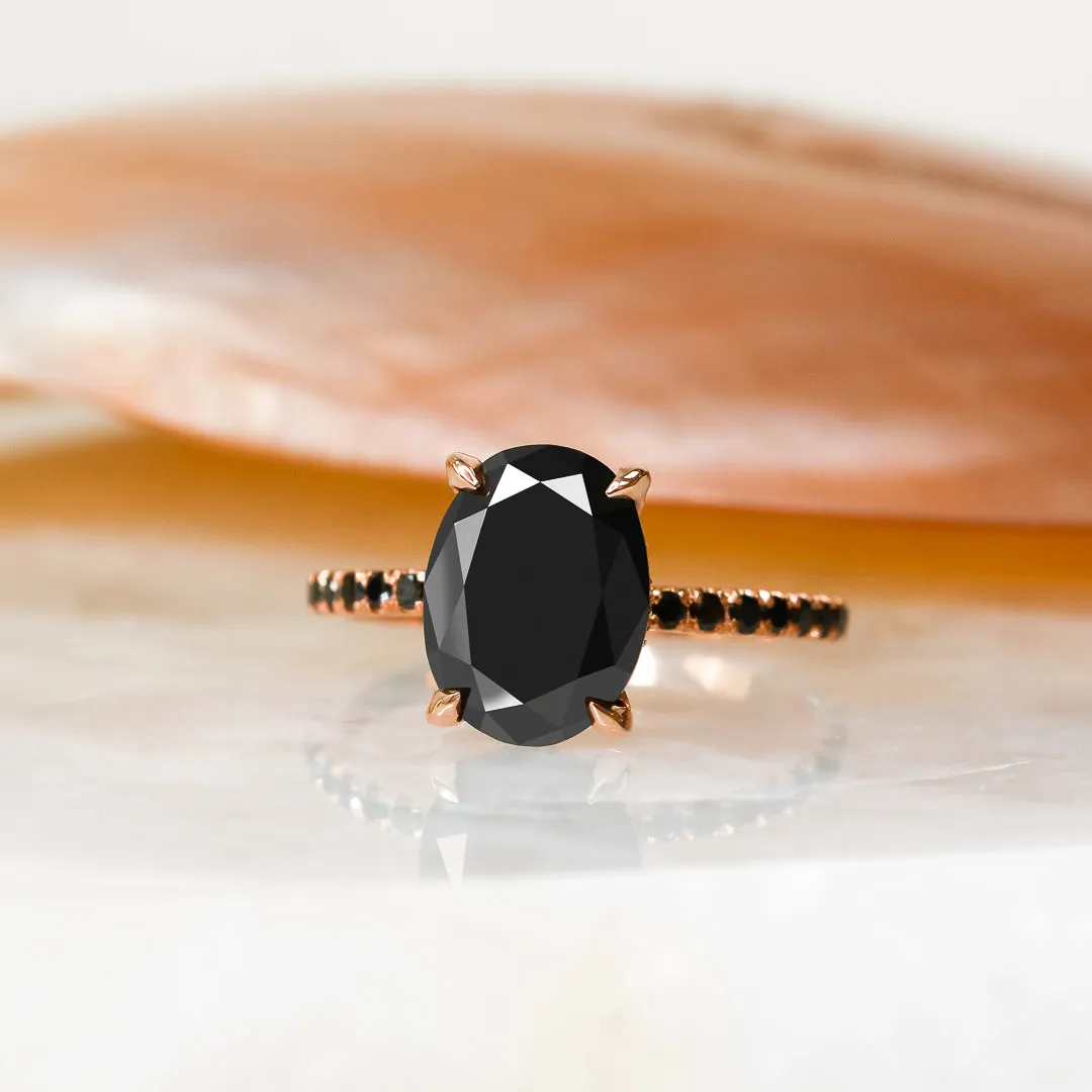 Seyfert's  Unique  Natural Black Diamond Oval Engagement Ring