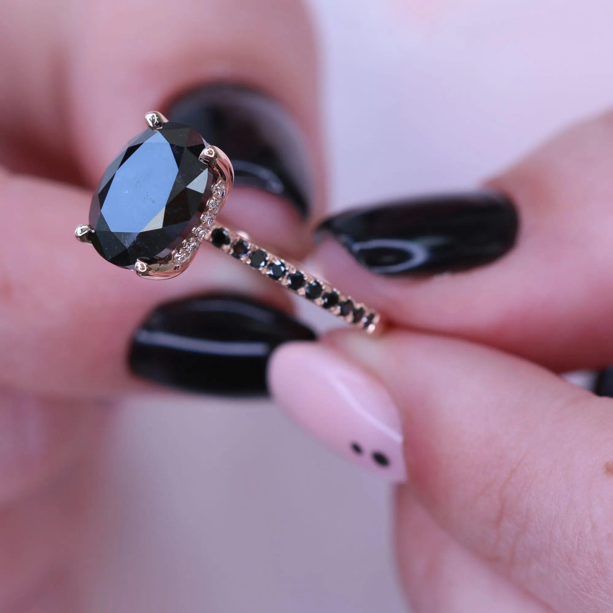 Seyfert's  Unique  Natural Black Diamond Oval Engagement Ring
