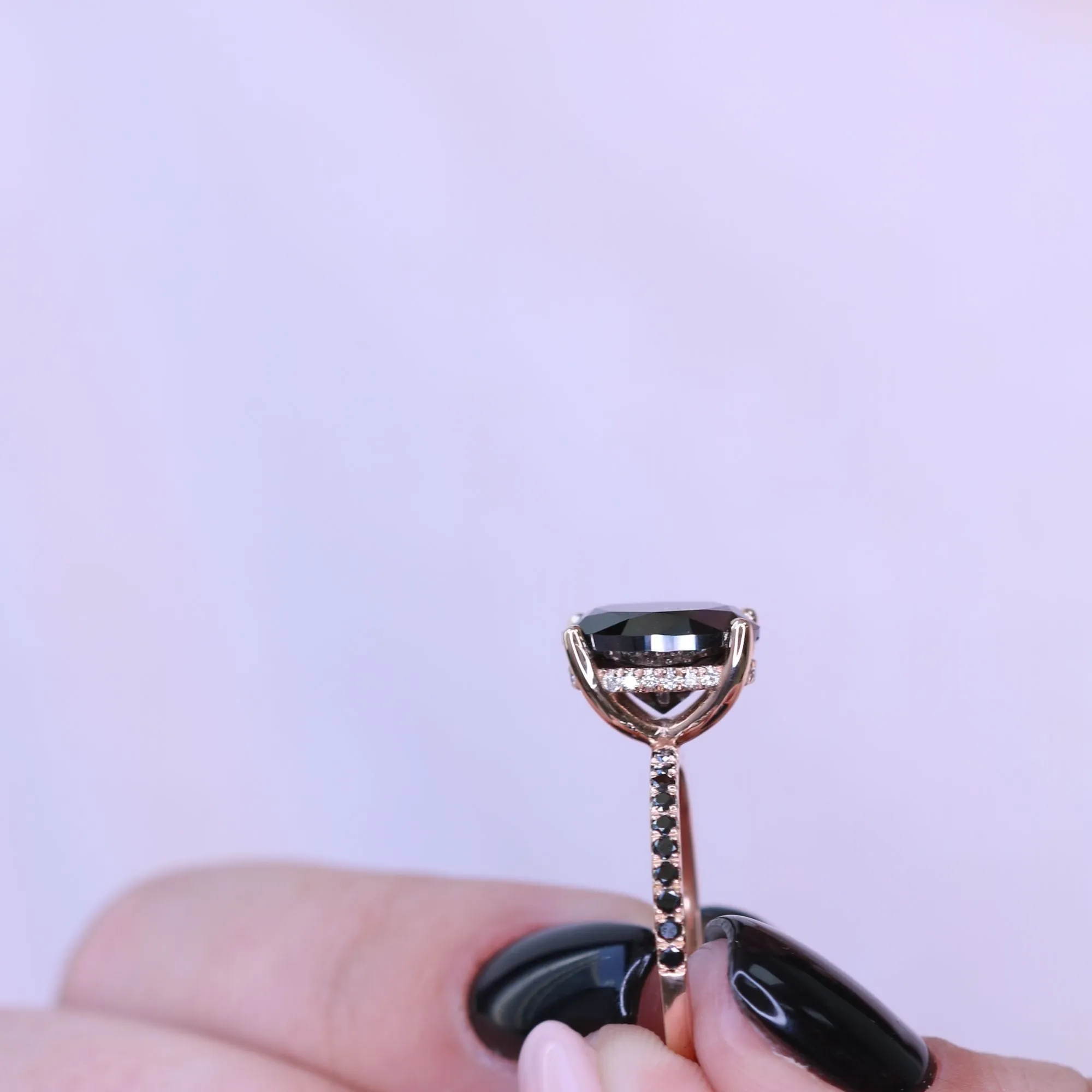 Seyfert's  Unique  Natural Black Diamond Oval Engagement Ring