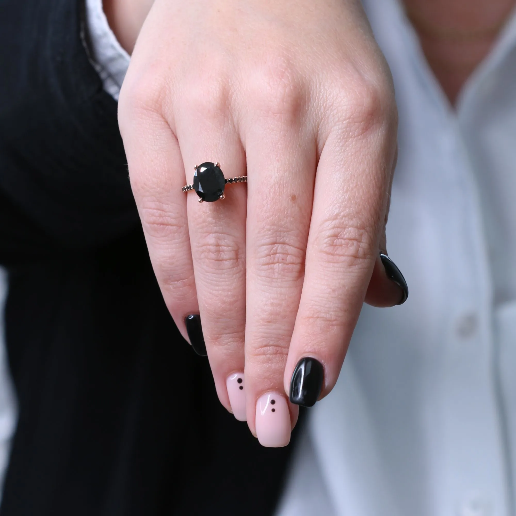 Seyfert's  Unique  Natural Black Diamond Oval Engagement Ring