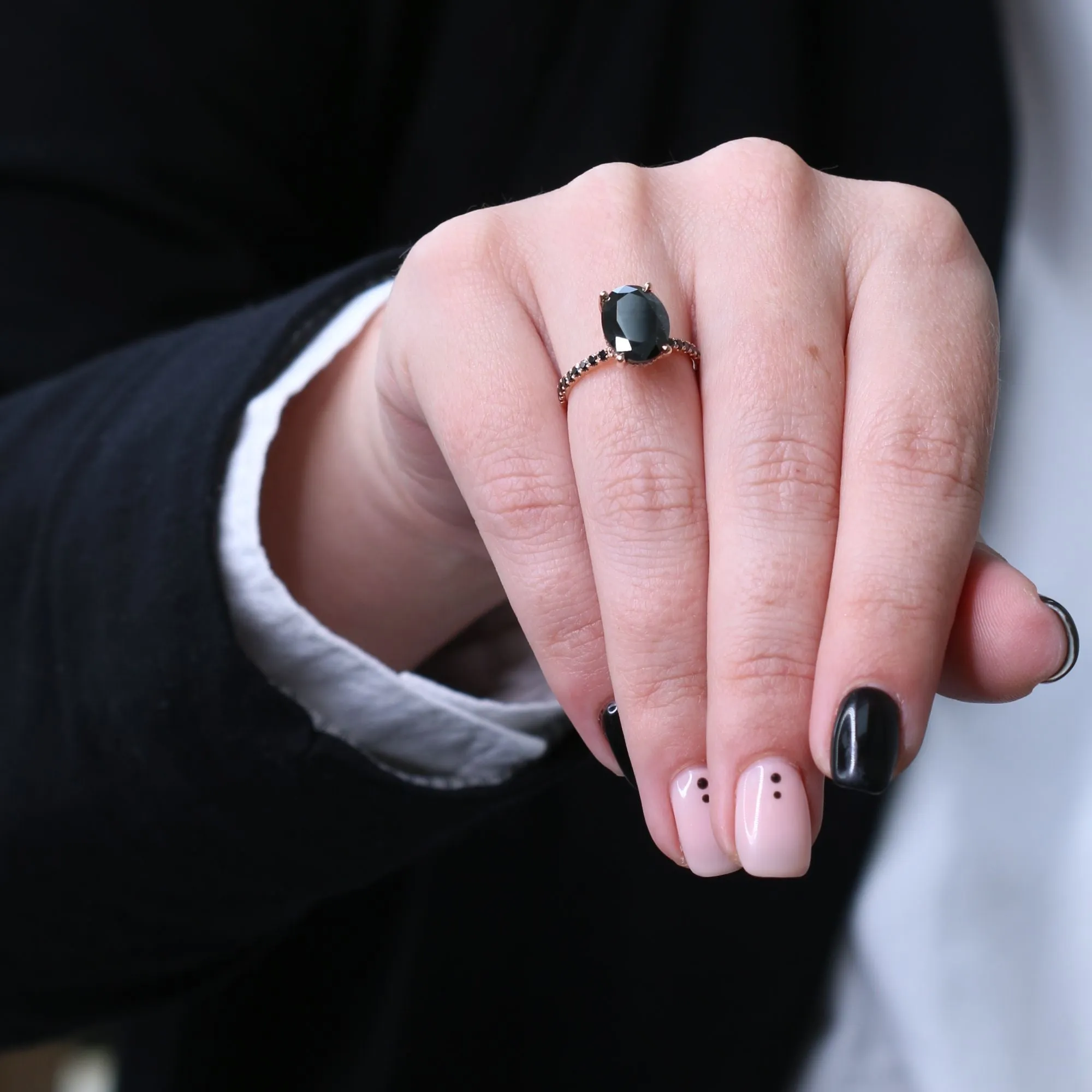 Seyfert's  Unique  Natural Black Diamond Oval Engagement Ring