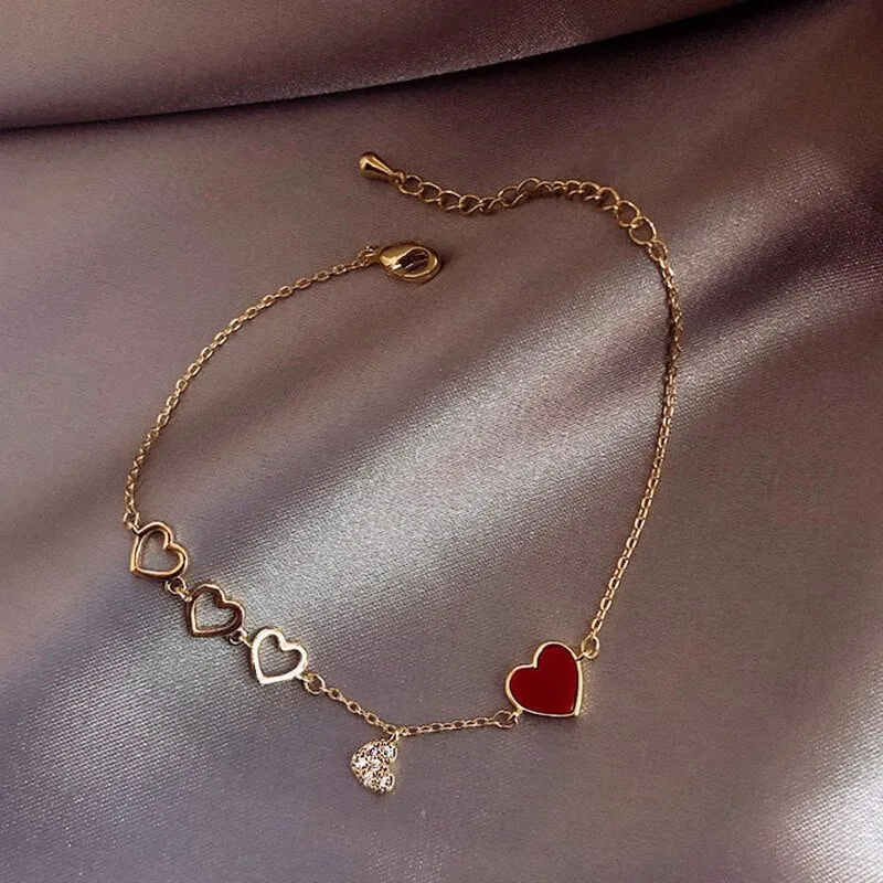 Shiny Heart Zircon Charm Bracelet for Women Wedding Jewelry