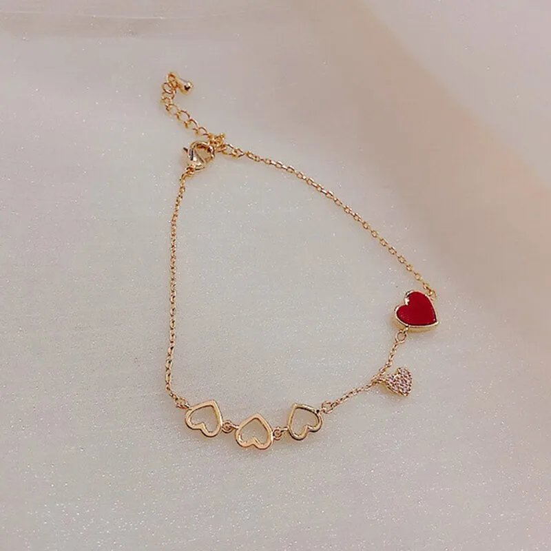 Shiny Heart Zircon Charm Bracelet for Women Wedding Jewelry