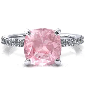 Sicili Cushion Pink Sapphire 4 Prong 3/4 Micro Pave Diamond Engagement Ring