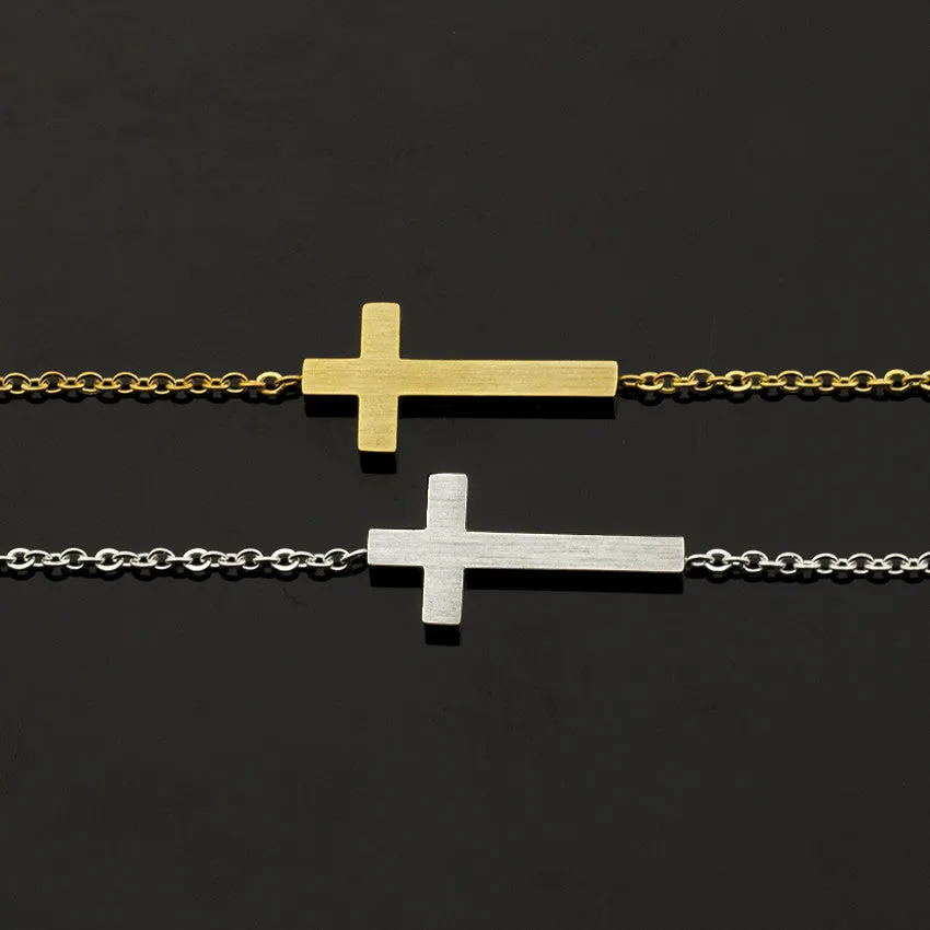 Sideways Cross Charm Stretch Chain Bracelet