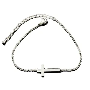 Sideways Cross Charm Stretch Chain Bracelet