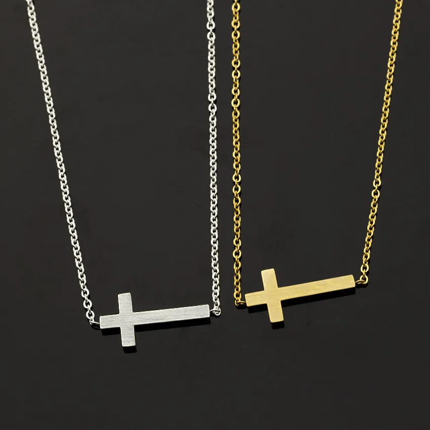 Sideways Cross Charm Stretch Chain Bracelet