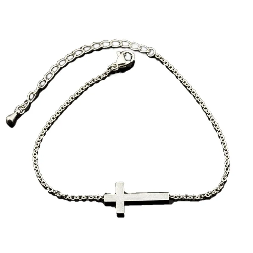 Sideways Cross Charm Stretch Chain Bracelet