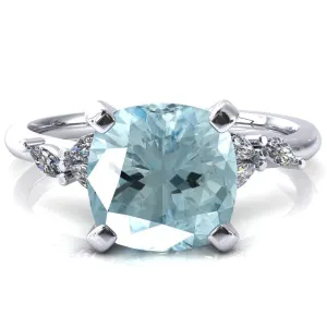 Sigrid Cushion Aqua Blue Spinel 4 Prong Marquise Diamond Side Ring