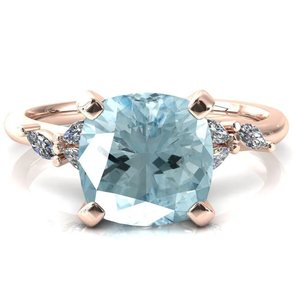 Sigrid Cushion Aqua Blue Spinel 4 Prong Marquise Diamond Side Ring
