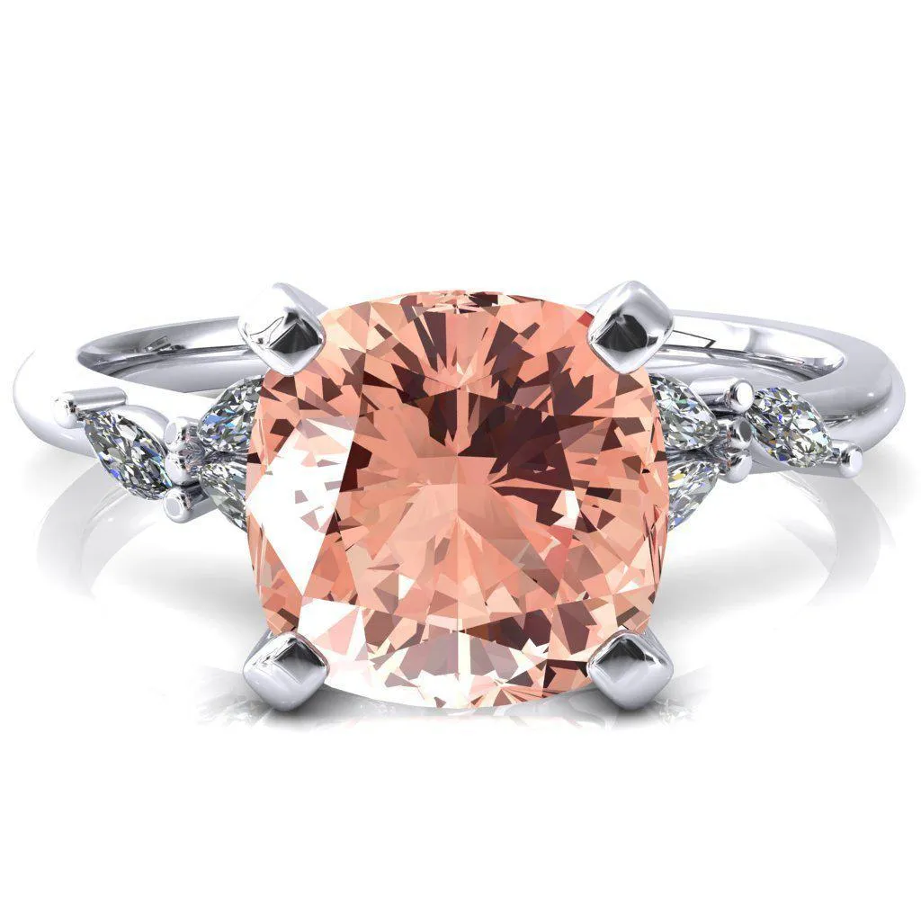 Sigrid Cushion Champagne Sapphire 4 Prong Marquise Diamond Side Ring