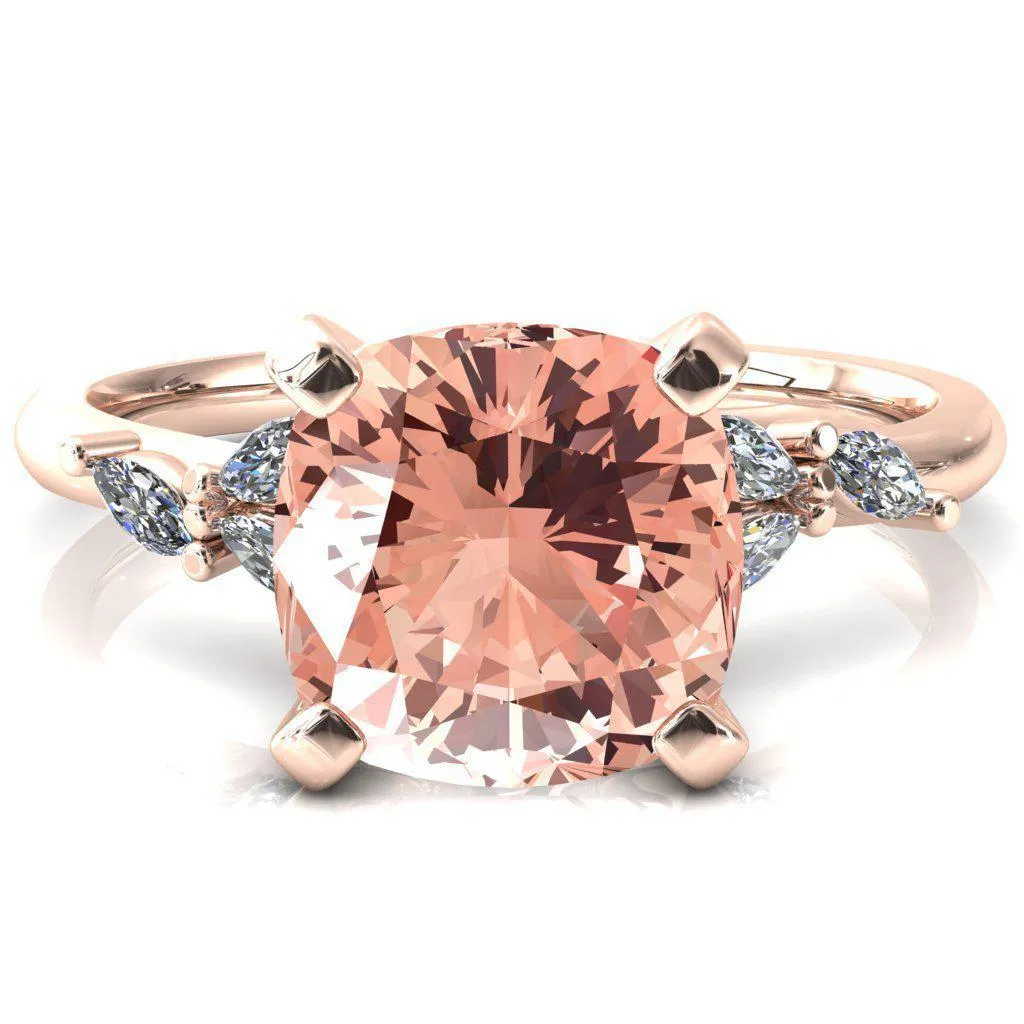 Sigrid Cushion Champagne Sapphire 4 Prong Marquise Diamond Side Ring