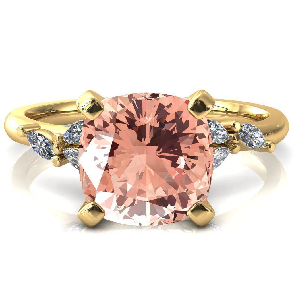 Sigrid Cushion Champagne Sapphire 4 Prong Marquise Diamond Side Ring