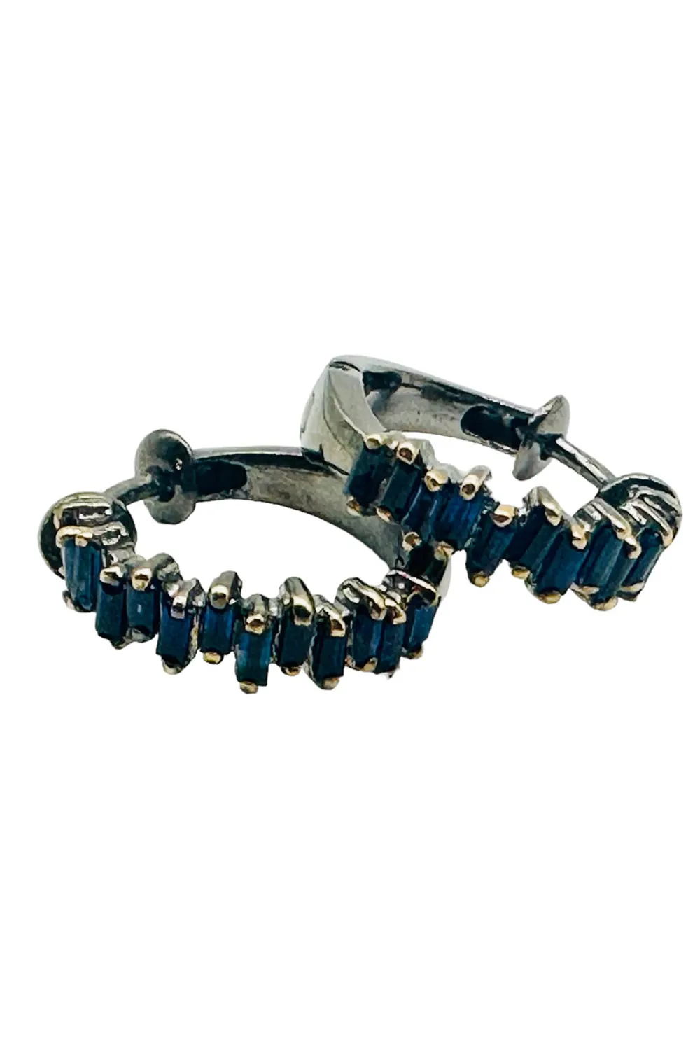 Silver & Sapphire Baguette Huggies