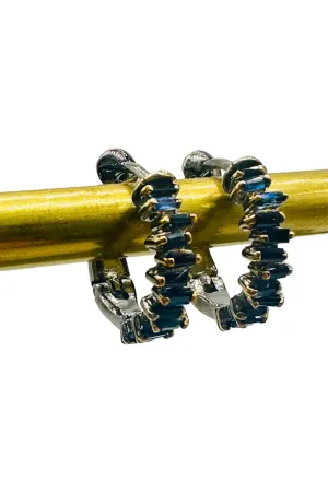 Silver & Sapphire Baguette Huggies