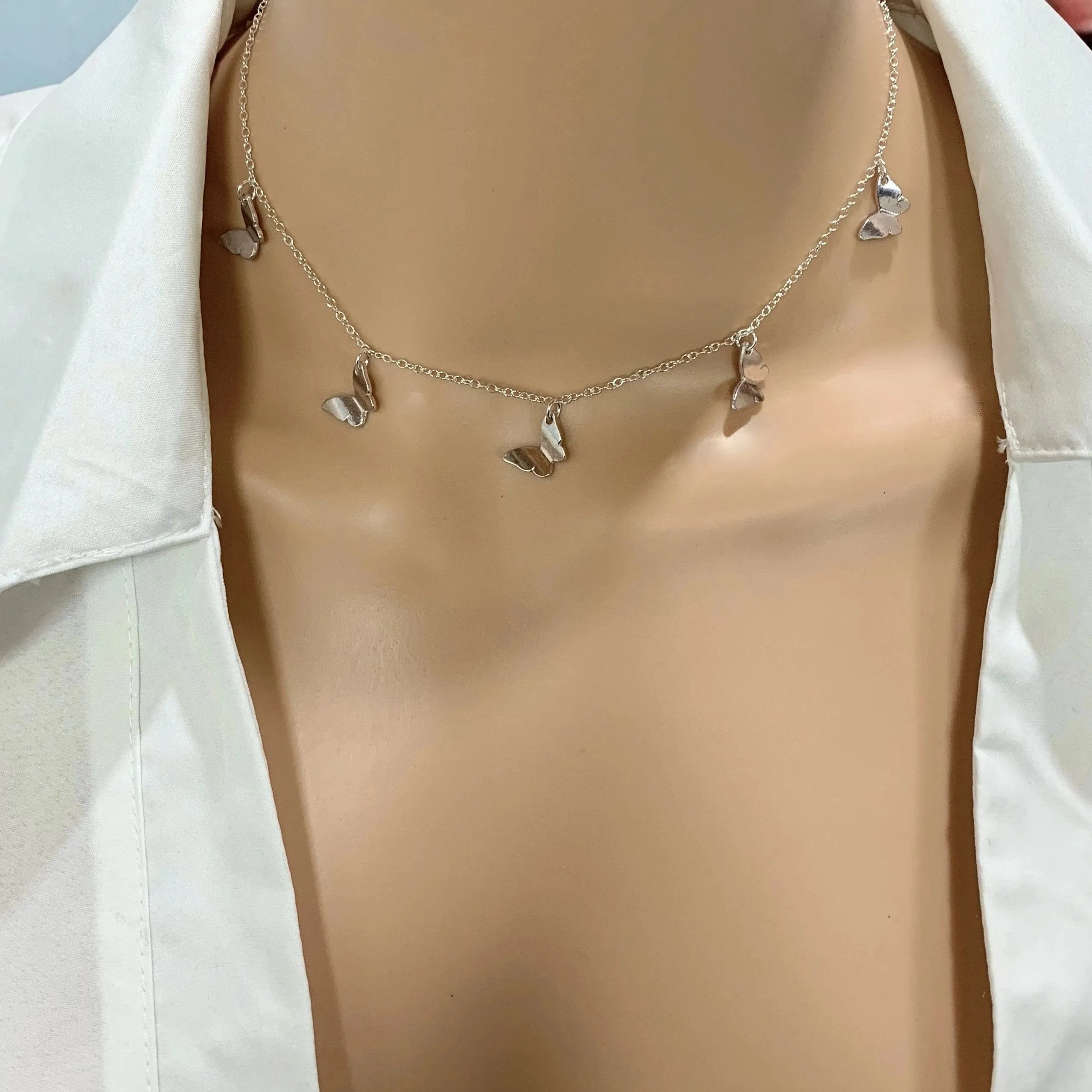 Silver Butterfly Choker Necklace Sterling Silver