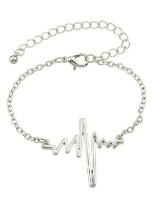 Silver Chain With Heartbeat Charm Bracelet
