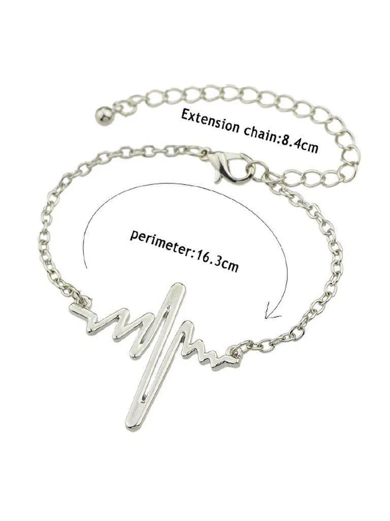 Silver Chain With Heartbeat Charm Bracelet