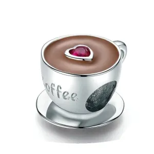 Silver Coffee Cup Charm Bead