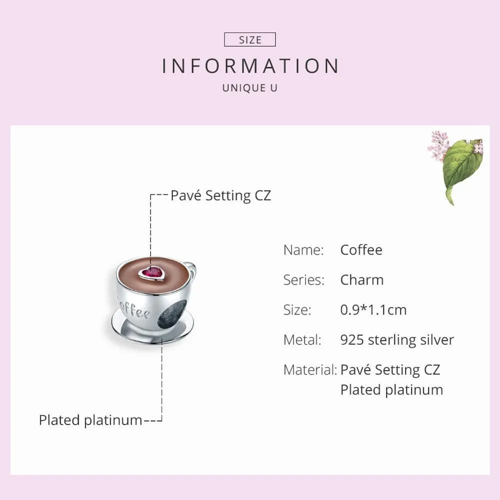 Silver Coffee Cup Charm Bead