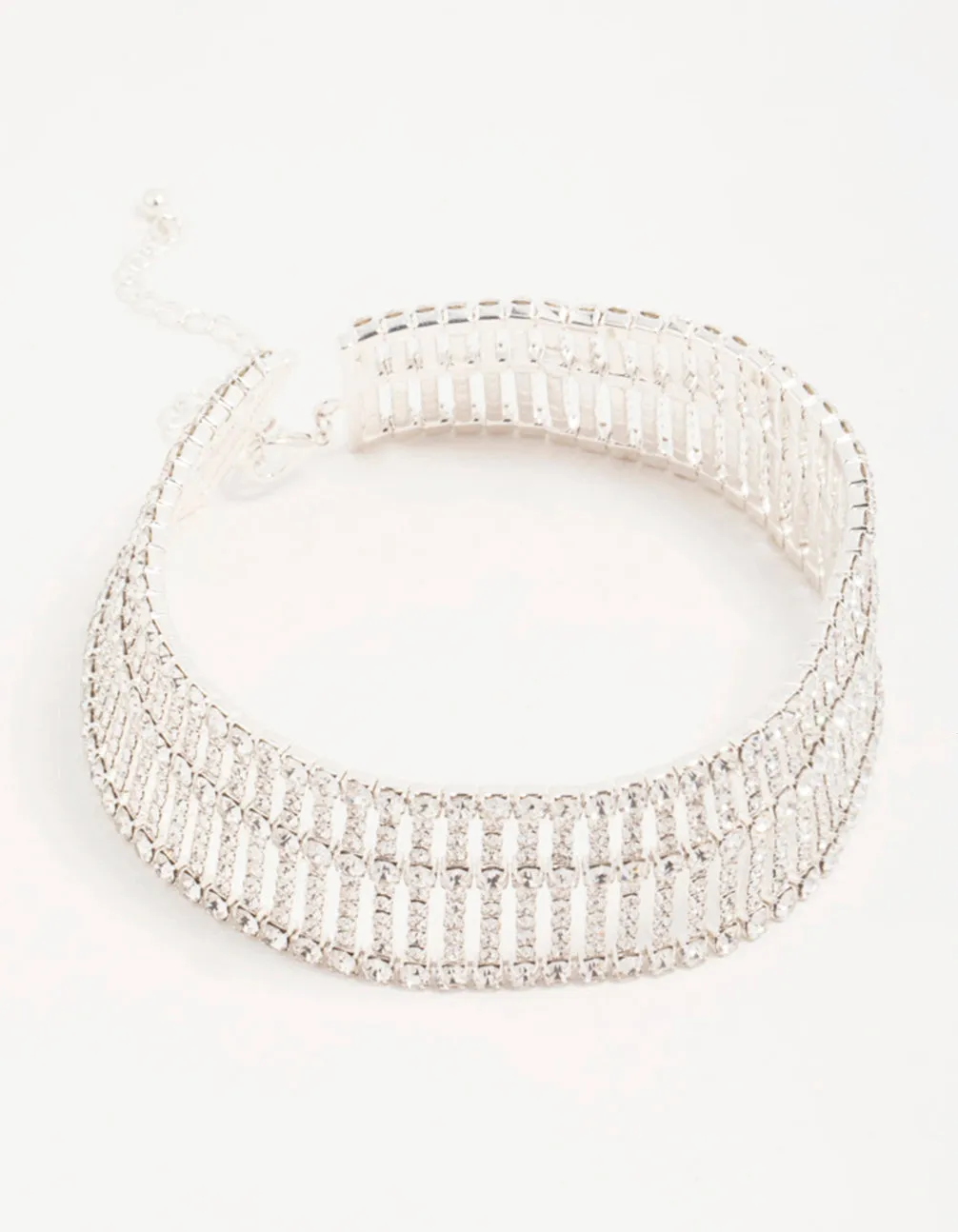 Silver Diamante Stacked Cupchain Choker Necklace