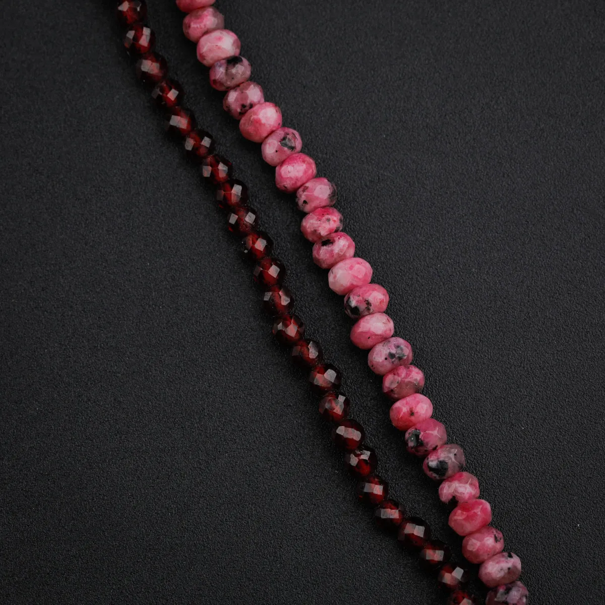 Silver Double Layered Pipe Necklace with Pink Sapphire and Garnet