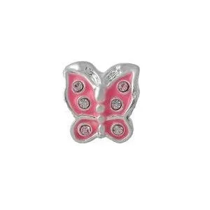 Silver Plated Pink Enamel Butterfly Charm