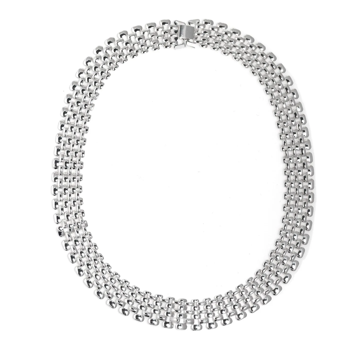 Silver Polished Wide Panther Link Chain Choker Necklace #NL14120031-R02 (NA13)