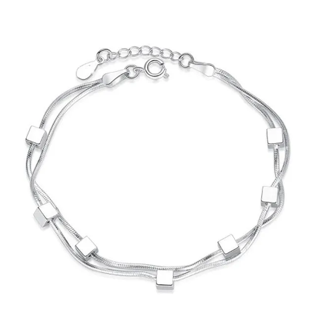 Silver Stars Charm Bracelet Link Chain Women Anniverssary Jewelry Gift
