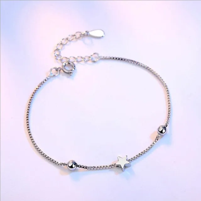 Silver Stars Charm Bracelet Link Chain Women Anniverssary Jewelry Gift