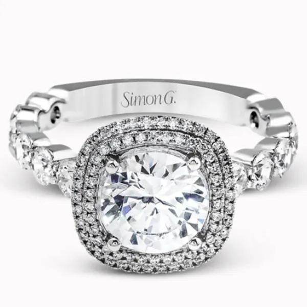 Simon G. Double Cushion Halo Diamond Engagement Ring
