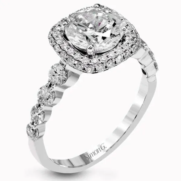 Simon G. Double Cushion Halo Diamond Engagement Ring
