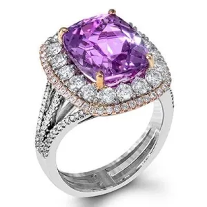Simon G. Kunzite Ring Featuring a 6.88 Carat Cushion Cut Kunzite