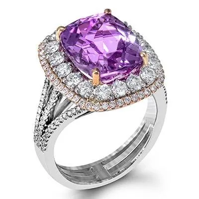 Simon G. Kunzite Ring Featuring a 6.88 Carat Cushion Cut Kunzite