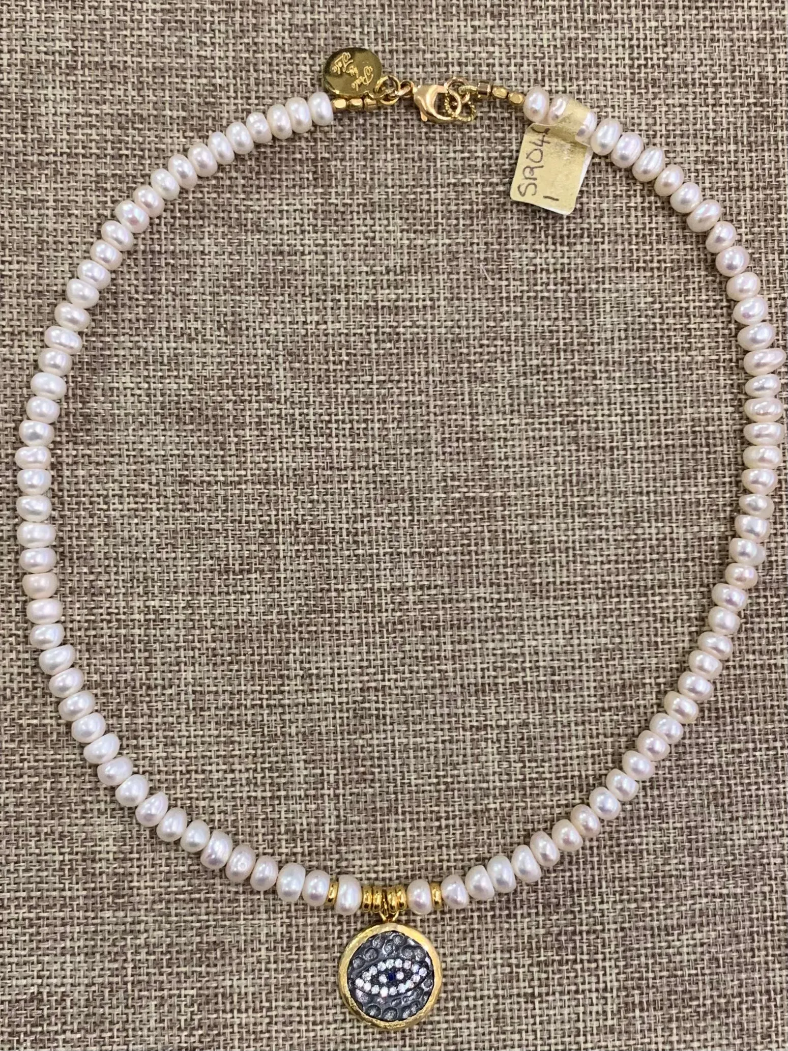 Small Freshwater Pearls w/ Evil Eye Pendant Choker