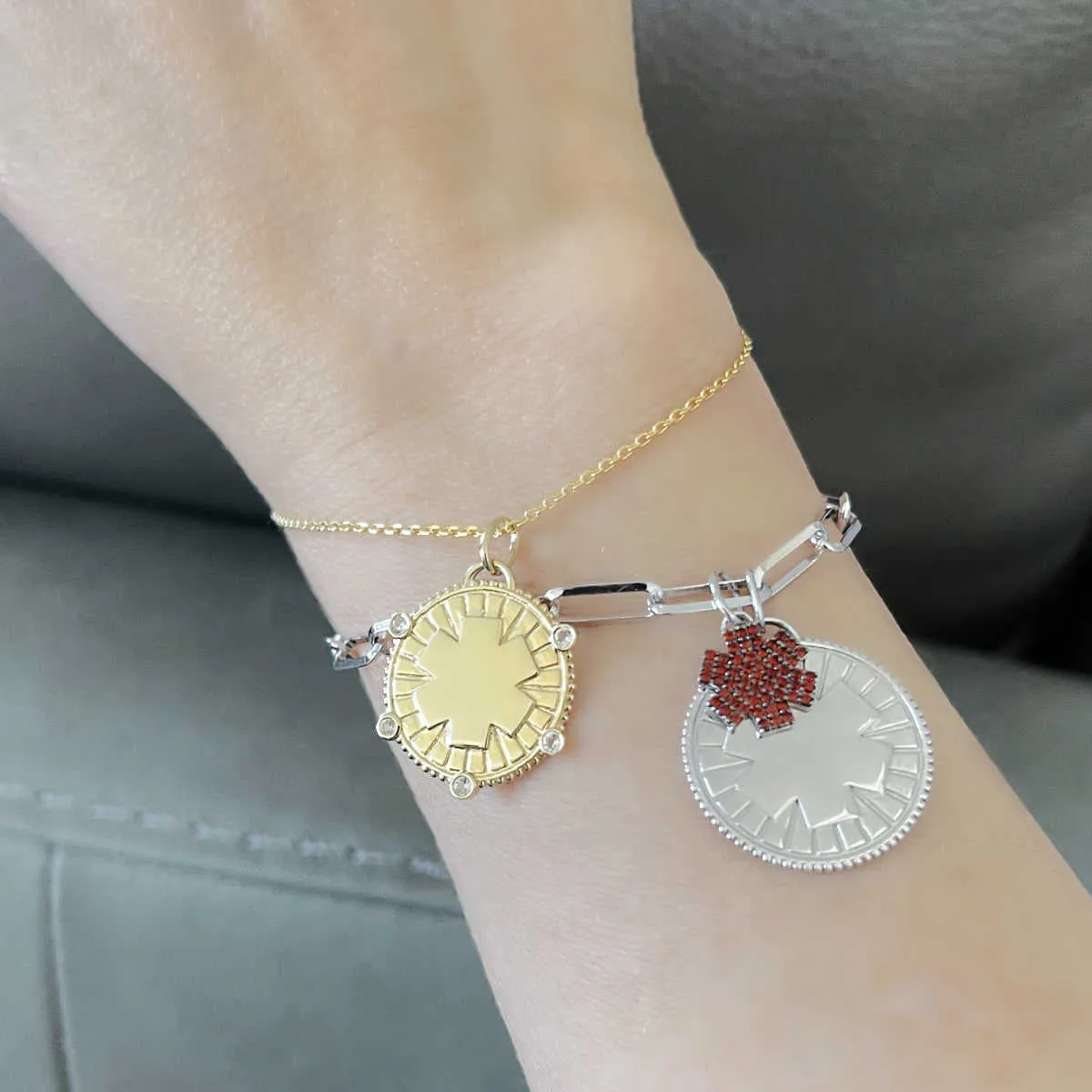 Small Star of Life Medical Charm in Sterling Silver & Garnet