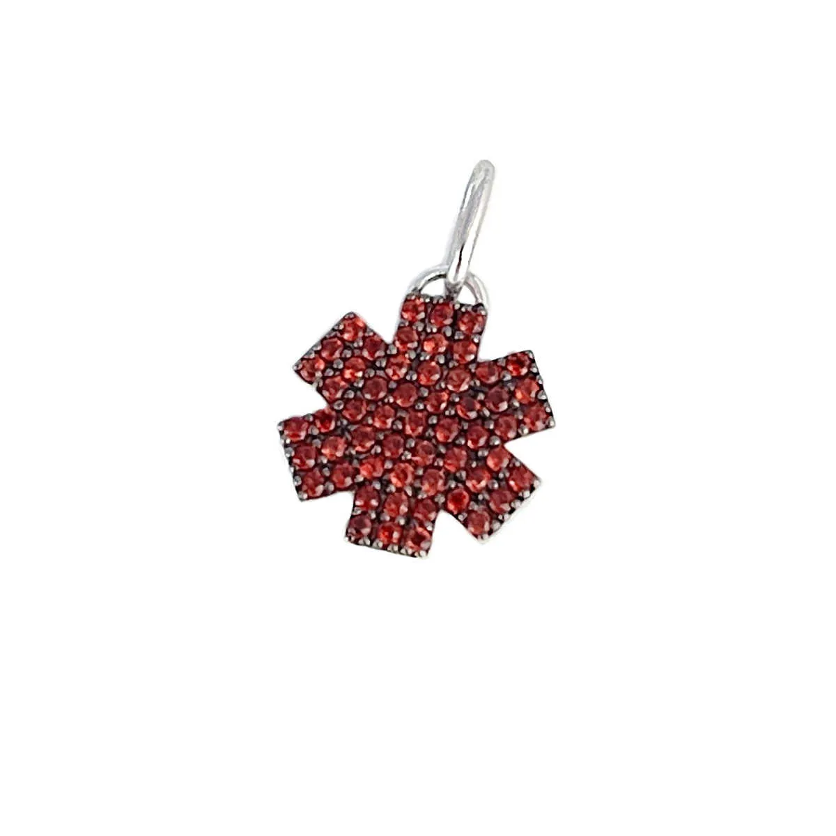 Small Star of Life Medical Charm in Sterling Silver & Garnet