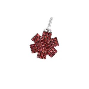 Small Star of Life Medical Charm in Sterling Silver & Garnet