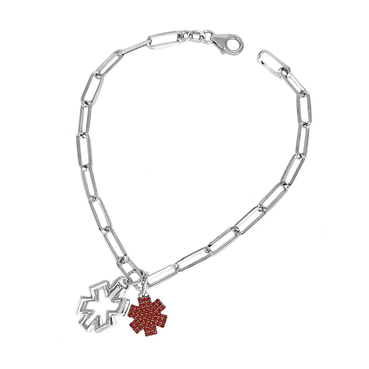 Small Star of Life Medical Charm in Sterling Silver & Garnet