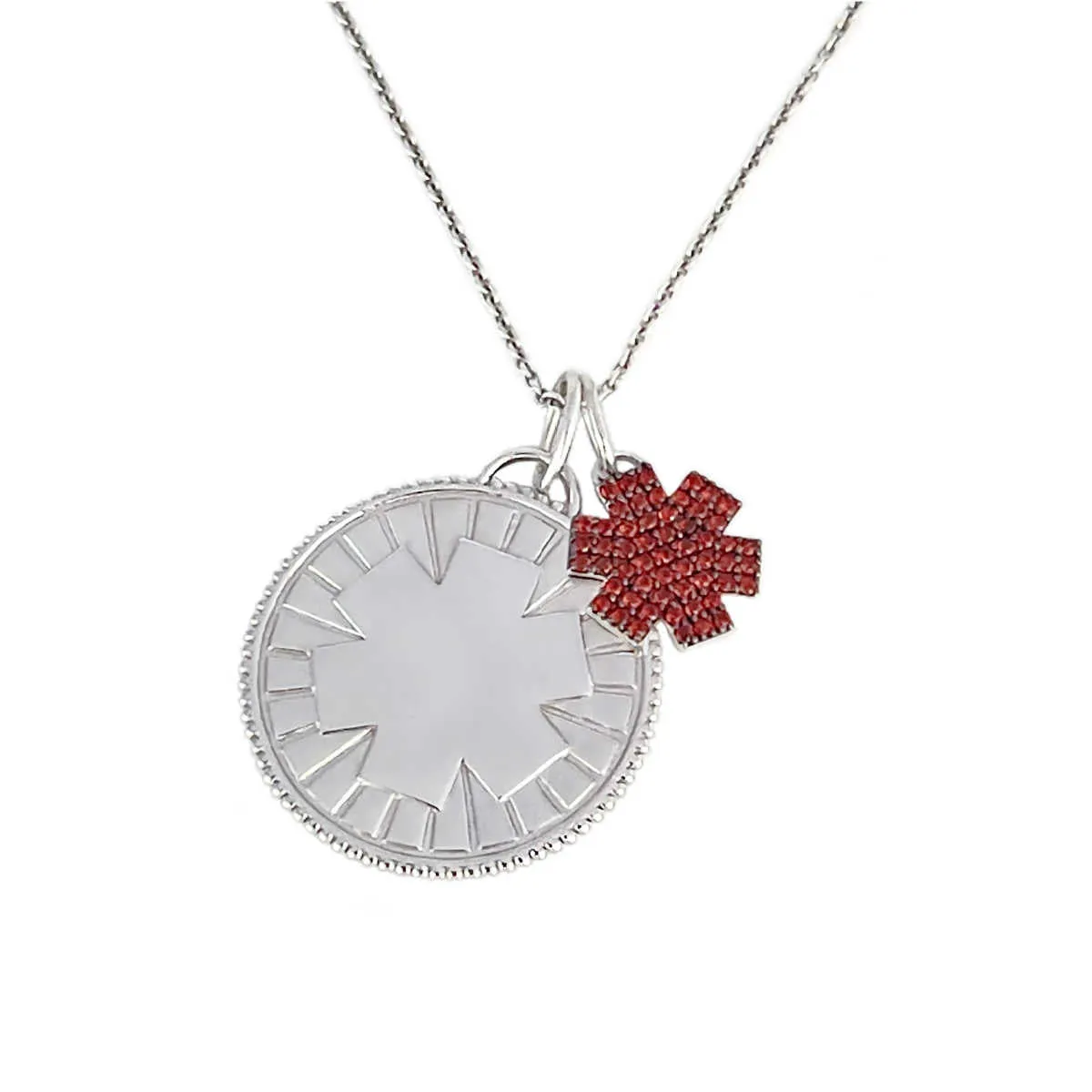 Small Star of Life Medical Charm in Sterling Silver & Garnet