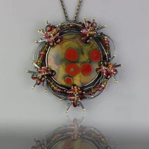 SOLD  Poppy Jasper Bramble Pendant with Woven Garnets and Tourmaline