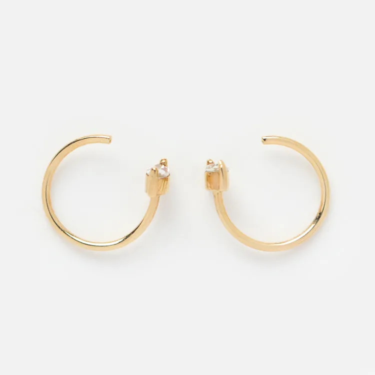 Solid Gold White Topaz Marquise Ear Huggers