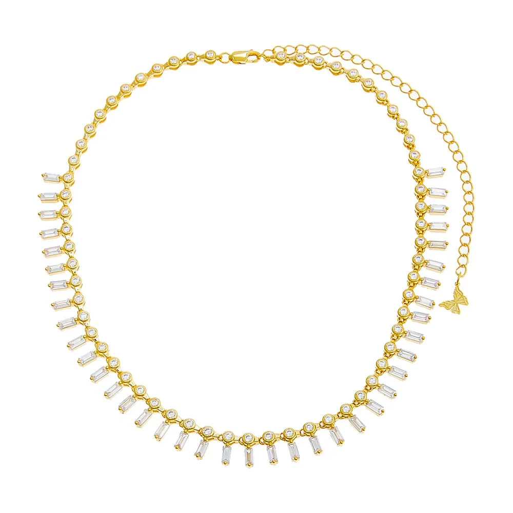 Solitaire Bezel X Dangling Baguette Choker